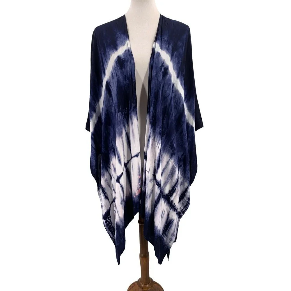 Fifteen Twenty Navy Blue Tie Dye Rayon Kimono Cardigan Size Small